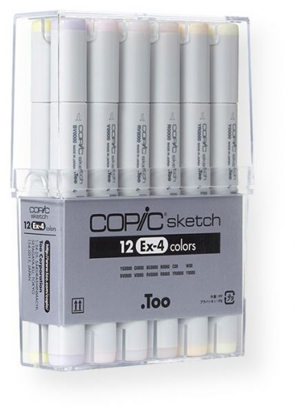 Copic S12EX-4 Color Marker EX-4, Set of 12; The most popular marker in the Copic line; Perfect for scrapbooking, professional illustration, fashion design, manga, and craft projects; Photocopy safe and guaranteed color consistency; EAN 4511338050538 (S-12EX4 S12-EX4 S12E-X4 S12EX-4 COPICS12EX4 COPIC-S12EX4)