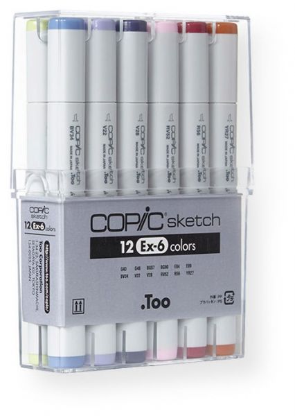 Copic S12EX-6 Color Marker EX-6, Set of 12; The most popular marker in the Copic line; Perfect for scrapbooking, professional illustration, fashion design, manga, and craft projects; Photocopy safe and guaranteed color consistency; EAN 4511338053027 (S-12EX6 S12-EX6 S12E-X6 S12EX-6 COPICS12EX6 COPIC-S12EX6)