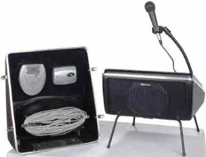 Amplivox S132A Showstyle Roving Rostrum Tabletop PA System with CD and Tape Player, For audiences up to 1500, For rooms up to 15000 sq. ft., Luggage style case opens to become sound system lectern with retractable legs, 50W multimedia stereo amplifier with 3 mic inputs (S-132A S132 S132-A S-132)
