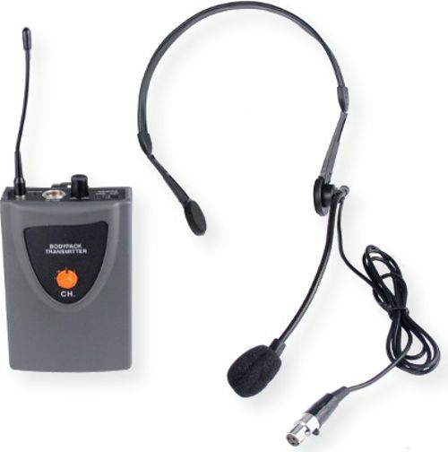 Amplivox S1646 Body Pack and Headset Microphone for SW300; Transmitter frequencies of 16 UHF Channels 678 - 697 MHz; 2 AA size Batteries (Not Included) for the transmitter; Unidirectional headset microphone with adjustable headband; Flexible pivot-mount mic boom may be mounted left or right; 42