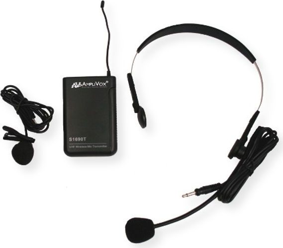 Amplivox S1693 Wireless 16 Channel UHF Lapel and Headset Microphone Replacement Kit; 16 Channel UHF wireless bodypack transmitter (S1690T); Headset and lapel omnidirectional microphones; 584MHz - 608 MHz Frequency; Requires two AA batteries (included); UPC 734680016937 (S1693 S-1693 S16-93 AMPLIVOXS1693 AMPLIVOX-S1693 AMPLIVOX-S-1693)