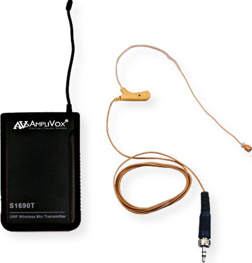 Amplivox S1696 Wireless 16 Channel UHF Flesh Tone Single Overear and Headset Microphone Kit; Flesh Tone single over-ear and headset electret condenser unidirectional microphone; 16 Channel UHF wireless bodypack transmitter (S1690T); 584MHz - 608 MHz Frequency; Requires two AA batteries (included); UPC 734680016968 (S1696 S-1696 S16-96 AMPLIVOXS1696 AMPLIVOX-S1696 AMPLIVOX-S-1696)