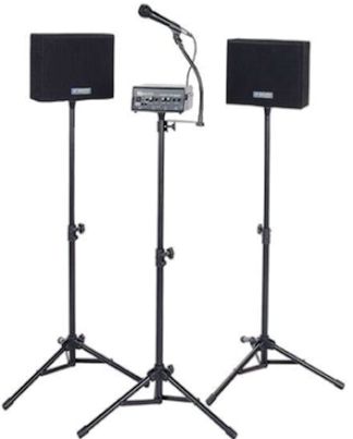 Amplivox S230A Voice Carrier Portable PA System with Rolling Case, Covers audiences up to 5,000, 50W multimedia stereo amplifier with 3 mic inputs, 2 Dual Module Jensen speakers with built-in tripod mount, 2 tripods for speakers + 1 tripod for amp (S-230A S230 S230-A S-230)