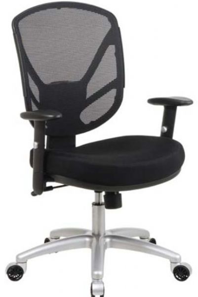 Office StarS2721 Screen Back Chair with Aluminum Finish Base, Thickly padded and contoured mesh fabric seat, 360-degree swivel, Pneumatic seat height adjustment, 2-to-1 synchro tilt control, Adjustable tilt tension, Height adjustable padded arms, 19.5