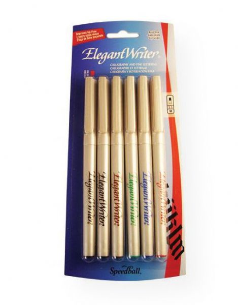 Speedball S2882 Elegant Writer Calligraphy 6-Color Medium Marker Set; Calligraphy markers in a variety of sizes with improved ink flow; Chisel nibs start sharp and stay sharp; All conform to ASTM D-4236 and are acid-free; Set includes 6 medium markers: Blue, Red, Green, Brown, 2 black; Colors subject to change; Shipping Weight 0.02 lb; Shipping Dimensions 9.12 x 4.12 x 0.62 in; UPC 651032028823 (SPEEDBALLS2882 SPEEDBALL-S2882 ELEGANT-WRITER-S2882 CALLIGRAPHY)