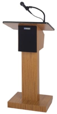 Amplivox S350 Executive Height Adjustable Lectern, Set between 36 and 44, Tilt & Roll on 2 hidden wheels, Auxiliary input stereo jack with separate volume and tone controls for a CD player, tape player or LCD computer projector, Line out jack for a tape recorder (S-350 S 350)