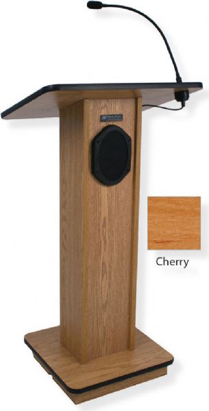 Amplivox S355 Elite Lectern with Sound System, Cherry; For audiences up to 1300 people and room size up to 13000 Sq ft; 150 watt multimedia stereo amplifier; Built-in 21