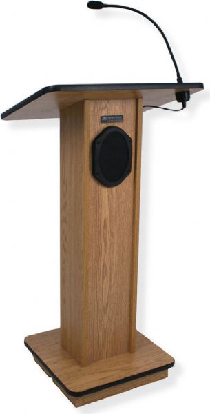 Amplivox S355 Elite Lectern with Sound System, Walnut; For audiences up to 1300 people and room size up to 13000 Sq ft; 150 watt multimedia stereo amplifier; Built-in 21