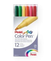Pentel S360-12 Color Pen Marker 12-Color Set; Non-toxic, vibrant, water-based ink will not bleed through paper; Fine lines are perfect for small spaces and detail work; Durable bullet point, fiber tip pens are in a handy, reclosable carrying case for easy travel; Leak-proof, airtight cap prevents dry out; AP certified by ACMI; UPC 072512101346 (PENTELS36012 PENTEL-S36012 COLOR-PEN-S360-12 PENTEL/S36012 S36012 ARTWORK) 