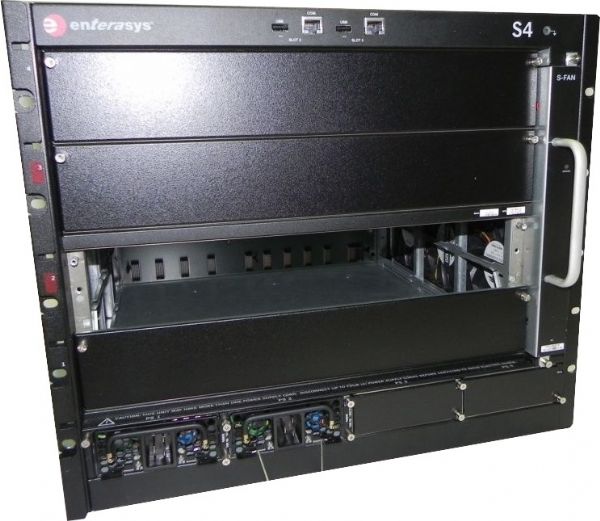 Extreme Networks S4-CHASSIS-POE4 Model S-Series S4 Chassis, Terabit-class performance with granular traffic visibility and control; Automated network provisioning for virtualized, cloud, and converged voice/video/data environments; Greater than 9.5 Tbps backplane capacity with 1.28 Tbps switching capacity and 960 Mpps throughput; Built-in hardware support for 40Gb, emerging protocols (IPv6), and large scale deployment protocols (MPLS); UPC 647030017754 (S4CHASSISPOE4 S4CHASSIS-POE4 S4-CHASSIS-PO