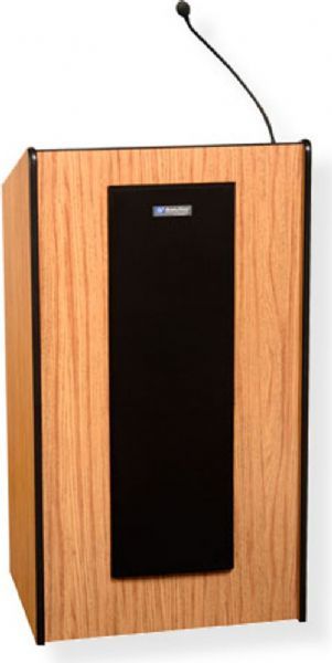 Amplivox S450 Presidential Plus Lectern with Sound System, Oak; For audiences up to 1500 people; 50-watt multimedia stereo amplifier; Two 6