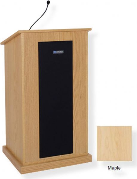 Amplivox S470 Chancellor Lectern with Sound System, Maple; For audiences up to 3250 people and room size up to 26000 Sq ft; 150 watt multimedia stereo amplifier; Built-in 21