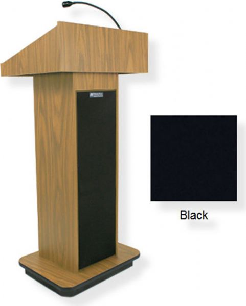Amplivox S505 Executive Sound Column Lectern, Black; For audiences up to 1950 people and room size up to 19450 Sq ft; 150 watt multimedia stereo amplifier; Built-in 21