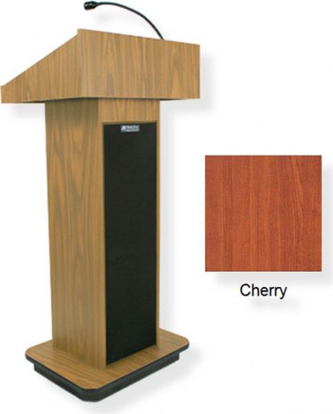 Amplivox S505 Executive Sound Column Lectern, Cherry; For audiences up to 1950 people and room size up to 19450 Sq ft; 150 watt multimedia stereo amplifier; Built-in 21