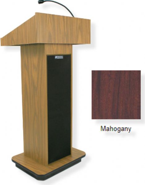 Amplivox S505 Executive Sound Column Lectern, Mahogany; For audiences up to 1950 people and room size up to 19450 Sq ft; 150 watt multimedia stereo amplifier; Built-in 21