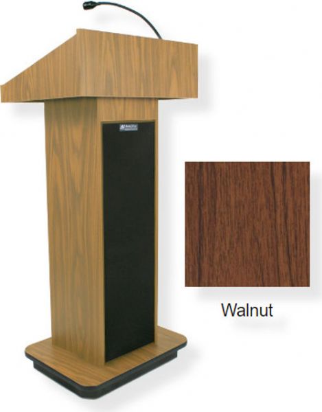 Amplivox S505 Executive Sound Column Lectern, Walnut; For audiences up to 1950 people and room size up to 19450 Sq ft; 150 watt multimedia stereo amplifier; Built-in 21