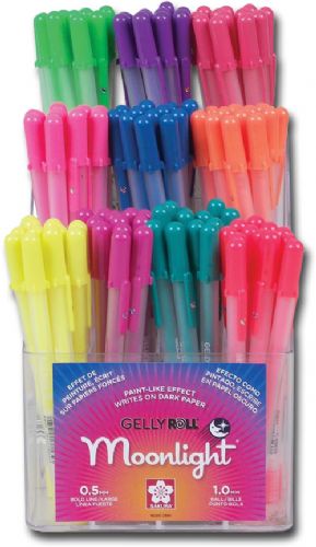 Gelly Roll S58158D Gel Pen Display Assortment; Moonlight pens are glowing, fluorescent, and luminous opaque ink colors that are bright and bold on light and dark papers; All acid-free, archival, fade-resistant, and waterproof; 1.0mm line; Dimensions 5.88