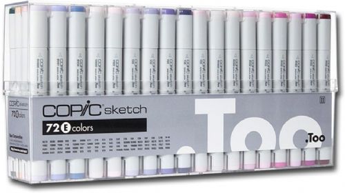 Copic S72E Sketch, Sketch Markers 72-Colors Set E; The most popular marker in the Copic line; Perfect for scrapbooking, professional illustration, fashion design, manga, and craft projects; Photocopy safe and guaranteed color consistency; The Super Brush nib acts like a paintbrush both in feel and color application; UPC 4511338053034 (COPICS72E COPIC S72E S 72E S72 E COPIC-S72E S-72E S72-E)
