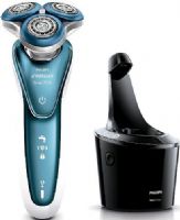 Norelco S7370/84 Wet & Dry Electric Shaver with SmartClean System, White/Tesla Ocean Blue, Comfort rings reduce friction for smooth skin, Heads flex in 5 directions for more comfort and less effort, Gently guides the hairs for a close, skin friendly shave, Ergonomic grip & handling, Dual-blades gently lift hair to cut even closer, UPC 075020048486 (S737084 S7370-84 S7370 84) 