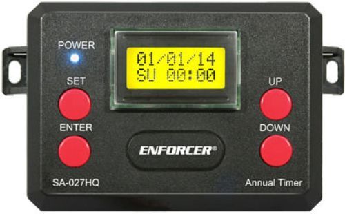 Seco-Larm SA-027HQ ENFORCER 365-Day Annual Timer with Two Relay Outputs; Each relay can be programmed for 50 events, for a total of 100 individual programmable events; Events can be set weekly, daily, or hourly, over the course of an entire year; Manual operation of relays without event programming; One egress input per relay (2 total) (SA027HQ SA 027HQ) 