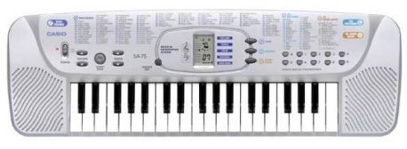 Casio SA-75 Mid-Size Keyboard with LCD Screen-37 Key, 100 Tones, 10 Rhythms and 4 Polyphony, 10 Demo Songs, 2 - Stereo Speakers, 30 accompaniment patterns-10 rhythms, 10 free-session and 10 funny, Operates on 5 AA batteries, Hand-held microphone included (SA75 SA 75 SA75)