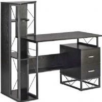 Safco 1002BB SOHO Storage Desk with Shelves, 29.75" Worksurface Height, 15 lbs Capacity - Drawer, 43.31" W x 21.38" D Top Dimensions, Ideal for small workspaces, Compact, modular furniture, Metal structural accents, 2-drawer non-locking pedestal, Textured Black Laminate Finish, UPC 760771511913 (1002BB 1002-BB 1002 BB SAFCO1002BB SAFCO-1002-BB SAFCO 1002 BB)  