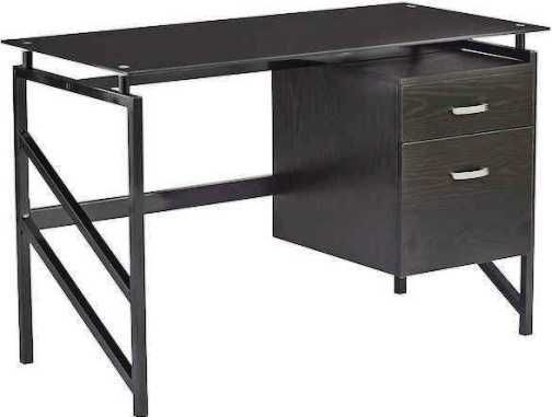 Safco 1006BB SOHO Glass Top Desk with Two Drawer Pedestal, 40 lbs Capacity - Drawer, 110.23 Lbs Capacity - Overall, 110.23 Lbs Capacity - Weight, Two suspended drawer pedestal for organization, Metal frame matches laminate color for aesthetic appeal, Complements entire line of SOHO series for workspace cohesion, Textured Black laminate with Black glass Finish, UPC 760771511814 (1006BB 1006-BB 1006 BB SAFCO1006BB SAFCO-1006-BB SAFCO 1006 BB) 