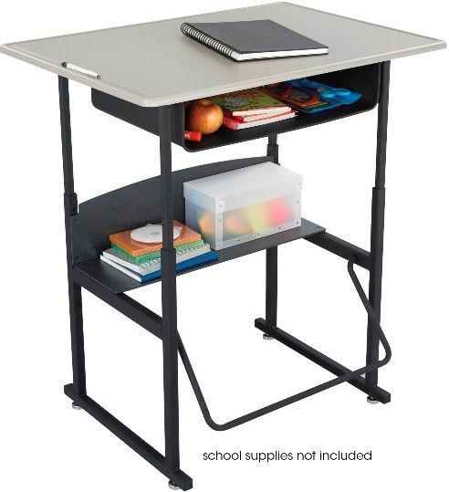 Safco 1207BE AlphaBetter Writing Desk with Lower Shelf, Standard Product Type, Metal Frame Material, Left-handed; Right-handed Handedness, 3rd; 4th; 5th; 6th; 7th; 8th; 9th; 10th; 11th; 12th School Grade Level, 33lbs Weight Capacity, 15