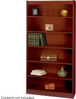 Safco 1555MH Reinforced Square-Edge Veneer Bookcase, 6 Shelf Quantity, Steel reinforced shelves support up to 150 lbs, Particle Board, Wood Veneer Materials, 11.75" deep shelves that adjust in 1.25" increments, Easy assembly with quick-lock fasteners, 36" W x 12" D x 30" H,  Mahogany Finish, UPC 073555155525 (1555MH 1555-MH 1555 MH SAFCO1555MH SAFCO-1555MH SAFCO 1555MH) 