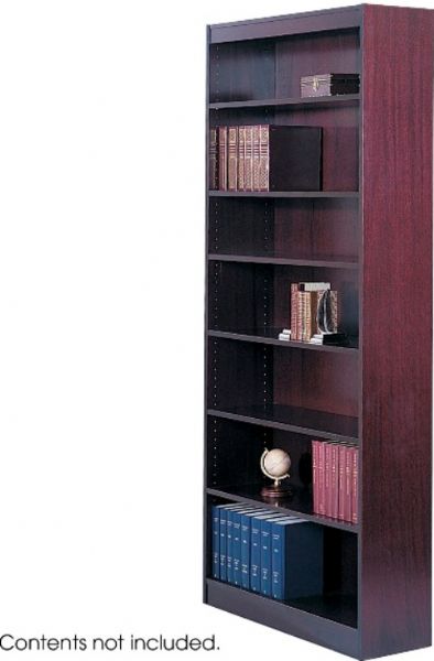 Safco 1556MH Reinforced Square-Edge Veneer Bookcase, 7 Shelf Quantity, Steel reinforced shelves support up to 150 lbs, All cases are 36