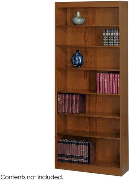 Safco 1556WL Reinforced Square-Edge Veneer Bookcase, 7 Shelf Quantity, Steel reinforced shelves support up to 150 lbs, All cases are 36