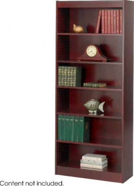 Safco 1563MH Reinforced Baby Veneer Bookcase, 6-Shelf, Steel reinforced shelves support up to 150 lbs, Offered in three widths and two heights, Shelves are 11.75
