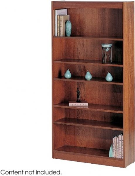 Safco 1563MO Reinforced Baby Veneer Bookcase, 6-Shelf, Steel reinforced shelves support up to 150 lbs, Offered in three widths and two heights, Shelves are 11.75