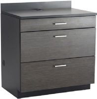 Safco 1703AN Three-Drawer Hospitality Base Cabinet, 3 drawers - 1 small, 2 large, 100 lbs drawer weight capacity, 3" high backsplash.2mm PVC edgeband, ¾" thermal fused melamine laminate body and drawers, 60 lbs. Capacity - Drawer, 32.25"W x 19"D x 3.25"H Top Drawer; 1/4"W x 19"D x 7.25"H Larger Drawers Compartment Size, Contemporary brushed nickel pull handles, UPC 073555170320, Asian Night/Black Finish (1703AN 1703-AN 1703 AN SAFCO1703AN SAFCO-1703-AN SAFCO 1703 AN) 