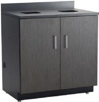 Safco 1704AN Hospitality Waste Receptacle Base Cabinet, Two waste management ports, Two-door cabinet, ¾" thermal fused melamine laminate body, 3" high backsplash, 1" high-pressure laminate countertop, 2mm PVC edgeband, 34.25"W x 22.50" D x 29.50" H - Inside Cabinet Dimensions Compartment Size, Flexible grommets, Open internal storage, Soft self-closing mechanism, Asian Night / Black Finish, UPC 073555170429 (1704AN 1704-AN 1704 AN SAFCO1704AN SAFCO-1704-AN SAFCO 1704 AN) 