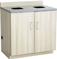 Safco 1704VS Hospitality Waste Receptacle Base Cabinet, Two waste management ports, Two-door cabinet, ¾" thermal fused melamine laminate body, 3" high backsplash, 1" high-pressure laminate countertop, 2mm PVC edgeband, 34.25"W x 22.50" D x 29.50" H - Inside Cabinet Dimensions Compartment Size, Flexible grommets, Open internal storage, Soft self-closing mechanism, Vanilla Stix Finish, UPC 073555170412 (1704VS 1704-VS 1704 VS SAFCO1704VS SAFCO-1704-VS SAFCO 1704 VS) 