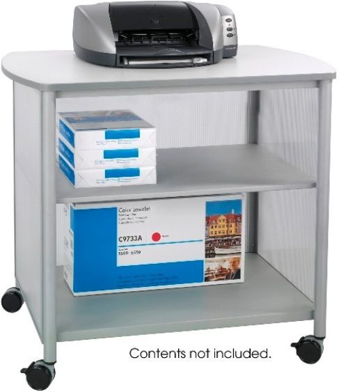 Safco 1858GR Impromptu Deluxe Machine Stand, Steel frame with translucent polycarbonate panels, Generously sized gray laminate top, Storage with one fixed interior shelf underneath for office supplies, 34.75