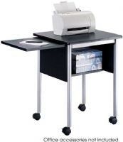 Safco 1873BL Machine Stand with Slide-Away Shelf, 1 Printer Capacity, 0.75" Tabletop Thickness, 14'' W Surface mount, Four swivel casters - two locking, Slide-out surface mounts on left or right, Black cabinet with black laminate top and metallic gray steel legs, 28.5" H x 23" W x 19.5" D Overall, Black/Metallic Gray Finish, UPC 073555187328 (1873BL 1873-BL 1873 BL SAFCO1873BL SAFCO-1873BL SAFCO 1873BL) 