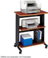 Safco 1881CY Muv Three Level Adjustable Printer Stand, Cherry/Black; 75 lbs. (lower shelves), 100 lbs. (top shelf) Weight Capacity; Cable Management in the legs; Bottom shelves adjust in 1" increments; 3 Shelves; Shelf Dimensions 29 1/2"w x 19 3/4"d x 3/4"h (top shelf), 25 1/2"w x 13 1/4"d x 3/4"h (bottom shelves); Dual Wheel Casters (two locking); UPC 073555188141 (SAFCO1881CY SAFCO-1881CY 1881-CY) 