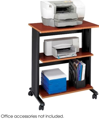 Safco 1881CY Muv Three Level Adjustable Printer Stand, Cherry/Black; 75 lbs. (lower shelves), 100 lbs. (top shelf) Weight Capacity; Cable Management in the legs; Bottom shelves adjust in 1
