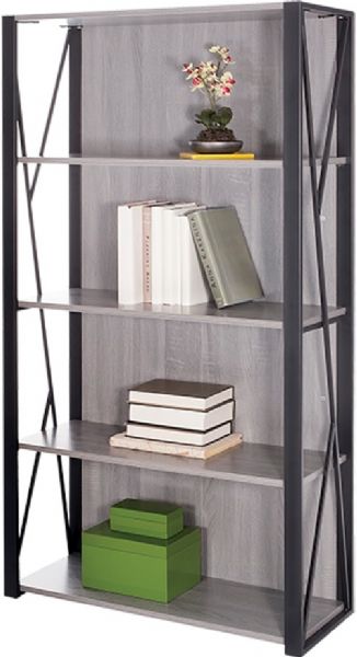 Safco 1903GR Mood Bookcase, Contemporary style bookcase ideal for small or home offices, Four shelves for storage of books, files, office supplies or other resources, Wall anchors included for stability, Constructed of powder coated steel and a laminate finish for long-lasting durability, Complements the entire Mood line of products, 31.75