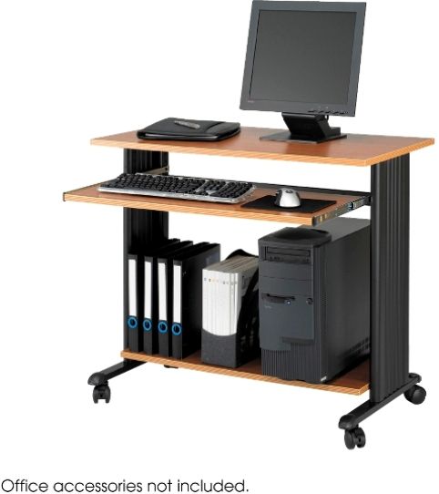 Safco 1921MO MUV Computer Desk, Keyboard tray slides out 9 3/4'' and retracts under work surface when not in use, Durable powder-coated steel frame, 3/4'' melamine laminate worksurface and shelves, Medium Oak Finish, UPC 073555192100 (1921MO1921-MO 1921 MO SAFCO1921MOSAFCO-1921MOSAFCO 1921GR)