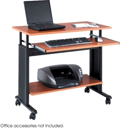 Safco 1926CY MUV Computer Desk, Durable powder-coated steel frame, 3/4'' melamine laminate shelves adjust at 1'' increments, 29-34'' H x 35.5'' W x 22'' D, Bottom shelf for a printer, CPU, books, media or other computer accessories, Mobile on four casters - two locking, Cherry Finish, UPC 073555192643 (1926CY 1926-CY 1926 CY SAFCO1926CY SAFCO-1926CY SAFCO 1926CY)