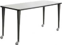 Safco 2090GRBL Rumba Fixed Post Leg Table, Casters 60" x 24", Configure multiple styles to space needs, Cast aluminum Post Leg base, 1" high-pressure laminate tops with 3mm vinyl t-molded edging, Skate wheels - two locking,  Gray top and black base Finish, UPC 073555209037  (2090GRBL 2090-GRBL 2090 GRBL SAFCO2090GRBL SAFCO-2090-GRBL SAFCO 2090 GRBL) 