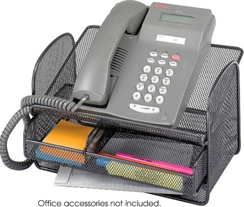 Safco 2160BL Onyx Mesh Telephone Stand With Drawer, Angled platform, Storage drawer with an adjustable, removable divider, Additional storage underneath, Steel mesh construction, UPC 073555216028, Qty.5, Black Color (2160BL 2160-BL 2160 BL SAFCO2160BL SAFCO-2160BL SAFCO 2160BL)