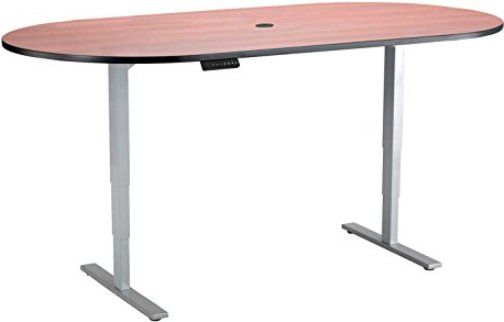Safco 2544CYGR Electric Height-Adjustable Teaming Table, Racetrack, 72