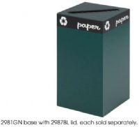 Safco 2981GN Public Square Recycling Receptacle, 25 gal Capacity, Square Shape, Steel Material, 2"W x 15"D Slot Dimensions, 15.25" W x 15.25" D x 26" H, UPC 073555298178, Green  Color (2981GN 2981-BL 2981 BL SAFCO2981GN SAFCO-2981GN SAFCO 2981GN) 