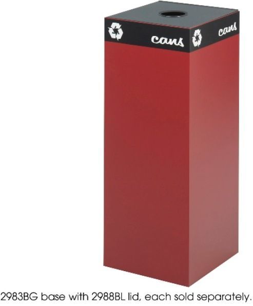 Safco 2983BG Public Square Burgundy Base, Heavy-gauge steel base, Securing wires hold plastic container bags - not included, 38 gallon capacity, choose a top that best suits the size of the base, Powder coat finish Hinged tops are specifically designed to accept cans, glass, newspaper or wasteIncludes decals, 15.25