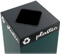 Safco 2989BL Public Square Square Lid, Recycling top has a powder coat finish, Hinged top, Round Lid includes decals for cans and glass, Choose Base Model 2981, 2982, 2983 or 2984  sold separately that best suits the volume of recycling expected, UPC 073555298925 (2989BL 2989-BL 2989 BL SAFCO2989BL SAFCO-2989BL SAFCO 2989BL) 