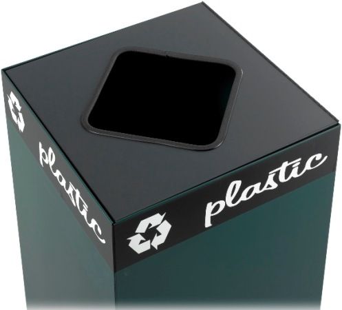 Safco 2989BL Public Square Square Lid, Recycling top has a powder coat finish, Hinged top, Round Lid includes decals for cans and glass, Choose Base Model 2981, 2982, 2983 or 2984  sold separately that best suits the volume of recycling expected, UPC 073555298925 (2989BL 2989-BL 2989 BL SAFCO2989BL SAFCO-2989BL SAFCO 2989BL)